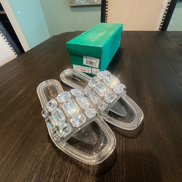 NIB Lauren Lorraine Jade Flat Jewel Sandal Clear Stone - Picture 4 of 9